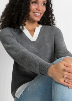 Feinstrickpullover mit Bluseneinsatz