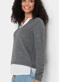 Feinstrickpullover mit Bluseneinsatz