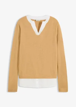 Feinstrickpullover mit Bluseneinsatz