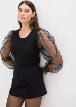 Feinstrickpullover mit Meshärmeln