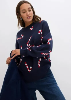 Feinstrickpullover mit Rundhals, oversized