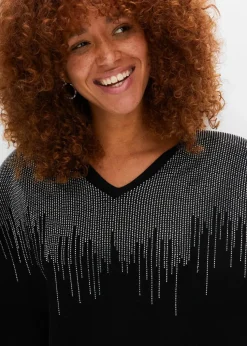 Feinstrickpullover mit Strass-Applikation