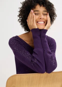 Feinstrickpullover mit Strass-Applikation