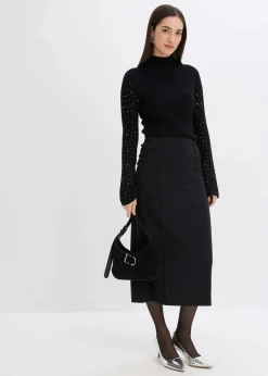 Feinstrickpullover mit verzierten Trompetenärmeln