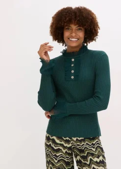 Feinstrick-Shirt mit Chiffon-Volants