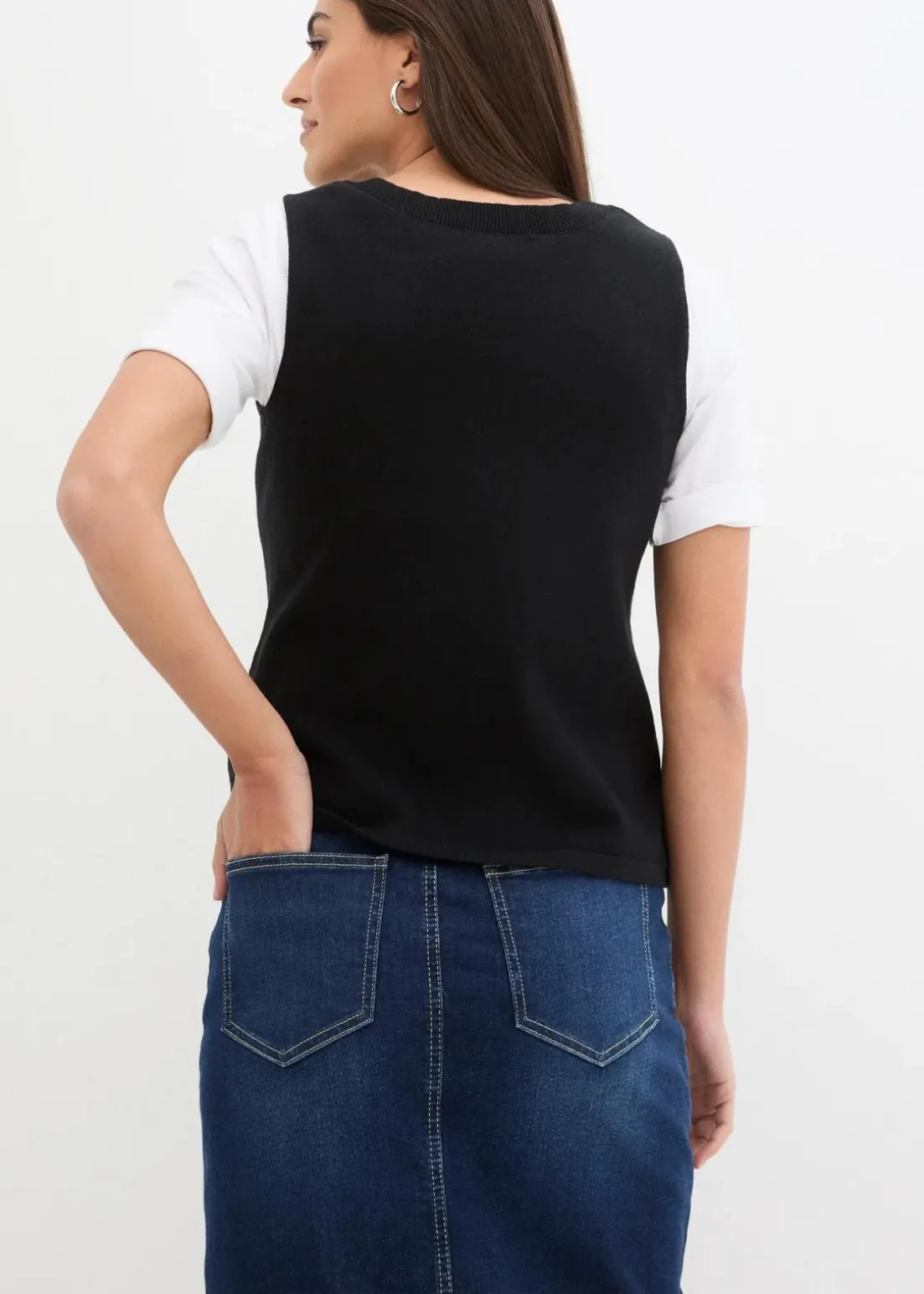 Feinstrick-Weste mit Knöpfen