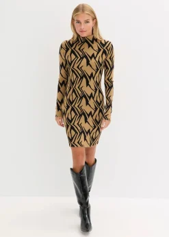 Figurbetontes Strickkleid mit Stehkragen