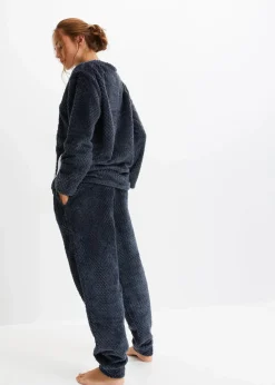 Fleece Loungewear Hausanzug mit Strukturmuster und Applikation