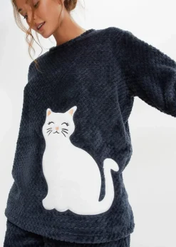 Fleece Loungewear Hausanzug mit Strukturmuster und Applikation
