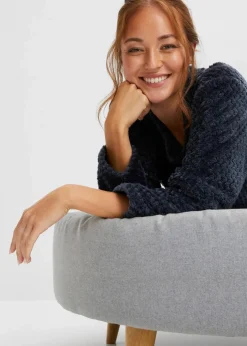 Fleece Loungewear Hausanzug mit Strukturmuster und Applikation