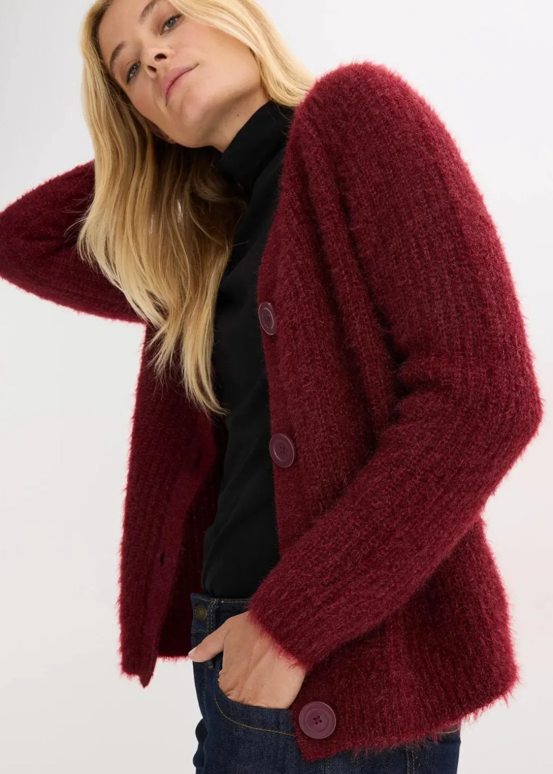 Gerippte Grobstrickjacke