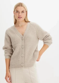 Gerippte Grobstrickjacke