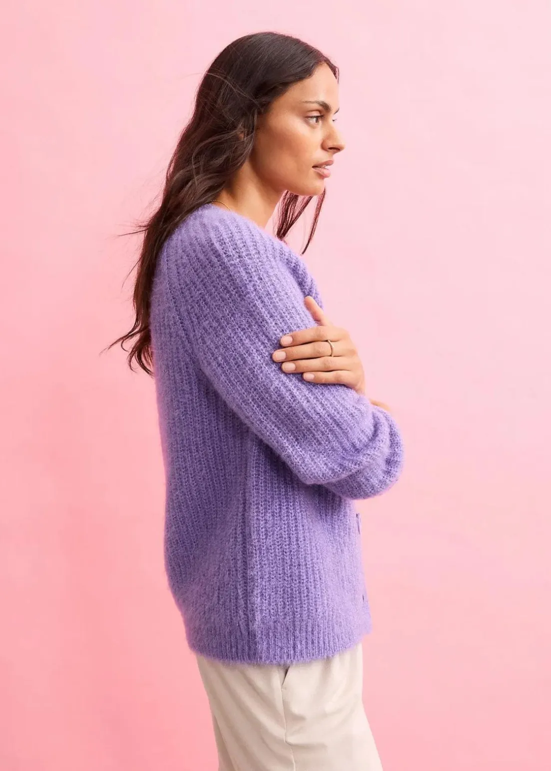 Gerippte Grobstrickjacke