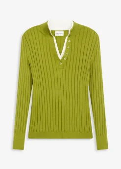 Gerippter Feinstrickpullover mit Viskose in 2 in 1 Optik