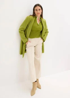 Gerippter Feinstrickpullover mit Viskose in 2 in 1 Optik