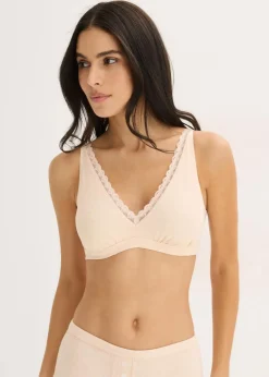 Geripptes Bralette mit Bio-Baumwolle und Spitze