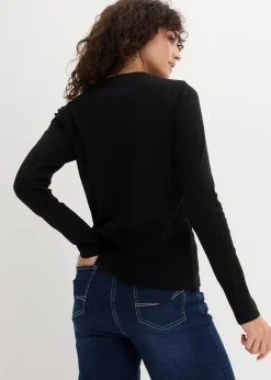 Geripptes Langarmshirt aus reiner Baumwolle