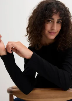 Geripptes Langarmshirt aus reiner Baumwolle