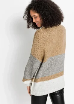 Gestreifter Oversize-Pullover mit Knöpfen