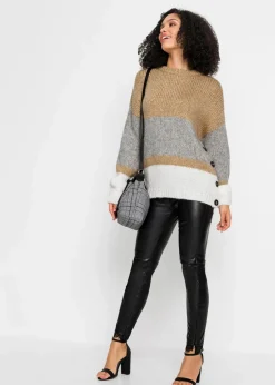 Gestreifter Oversize-Pullover mit Knöpfen