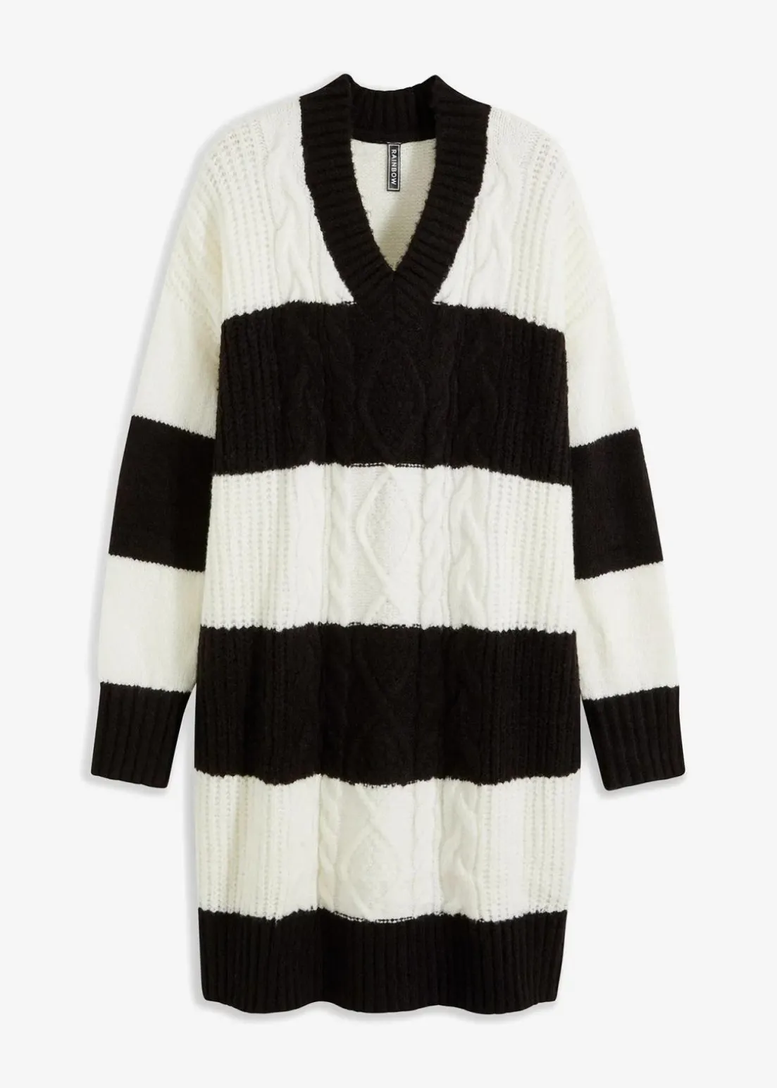 Gestreiftes Strickkleid mit Zopfmuster