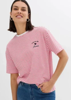 Gestreiftes T-Shirt mit Stickerei