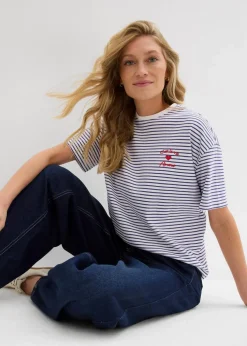 Gestreiftes T-Shirt mit Stickerei