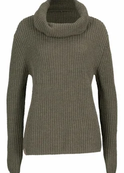 Grobstrick-Pullover mit weitem Kragen
