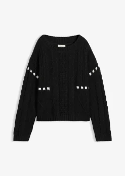 Grobstrick-Pullover mit Zopfmuster