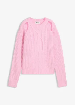 Grobstrick-Pullover mit Zopfmuster