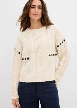 Grobstrick-Pullover mit Zopfmuster