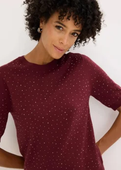 Halbarm Feinstrickpullover mit Glitzersteinchen