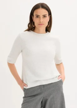 Halbarmpullover mit Pailletten und Glanzgarn