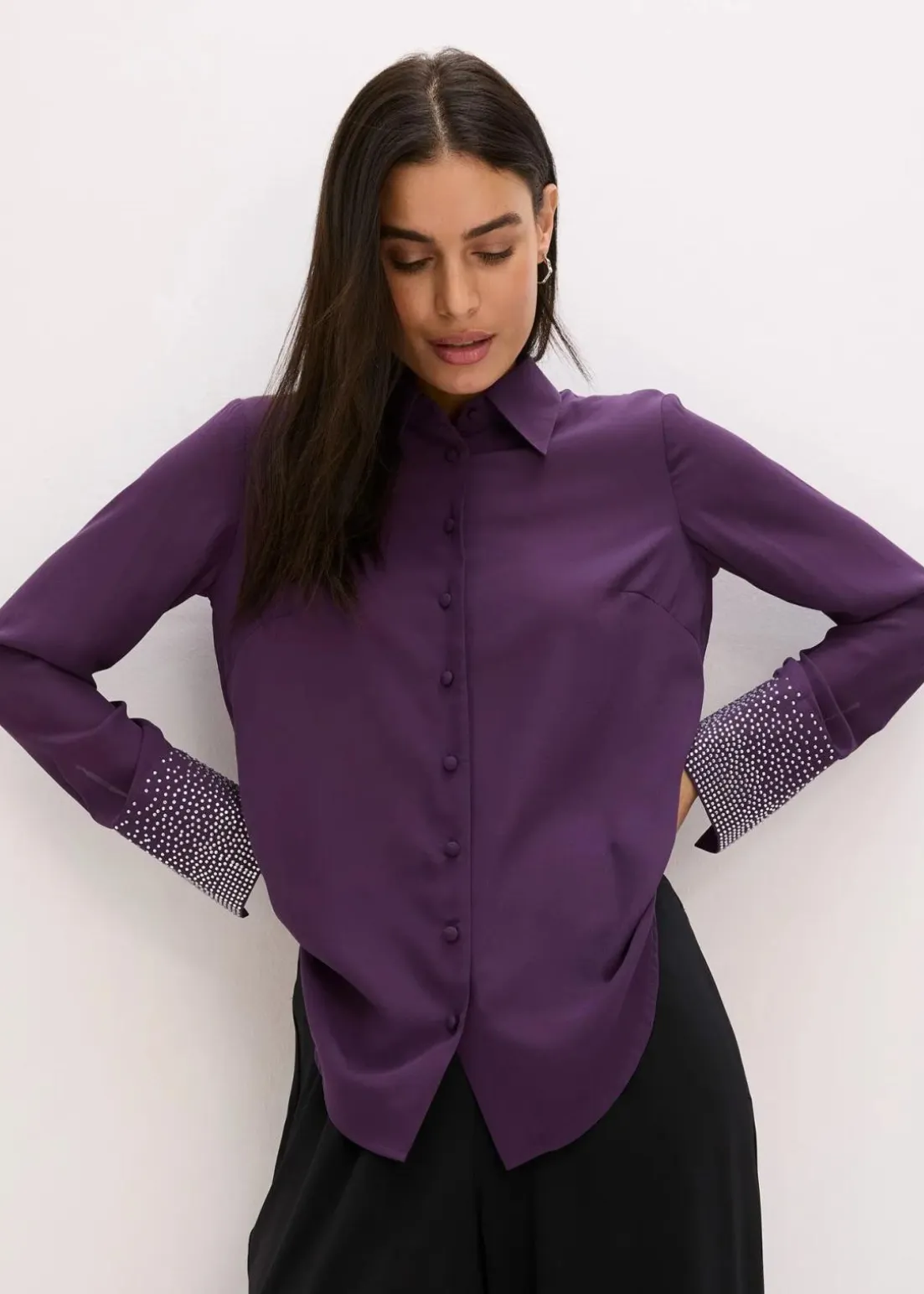 Hemdbluse mit Glitzersteinchen