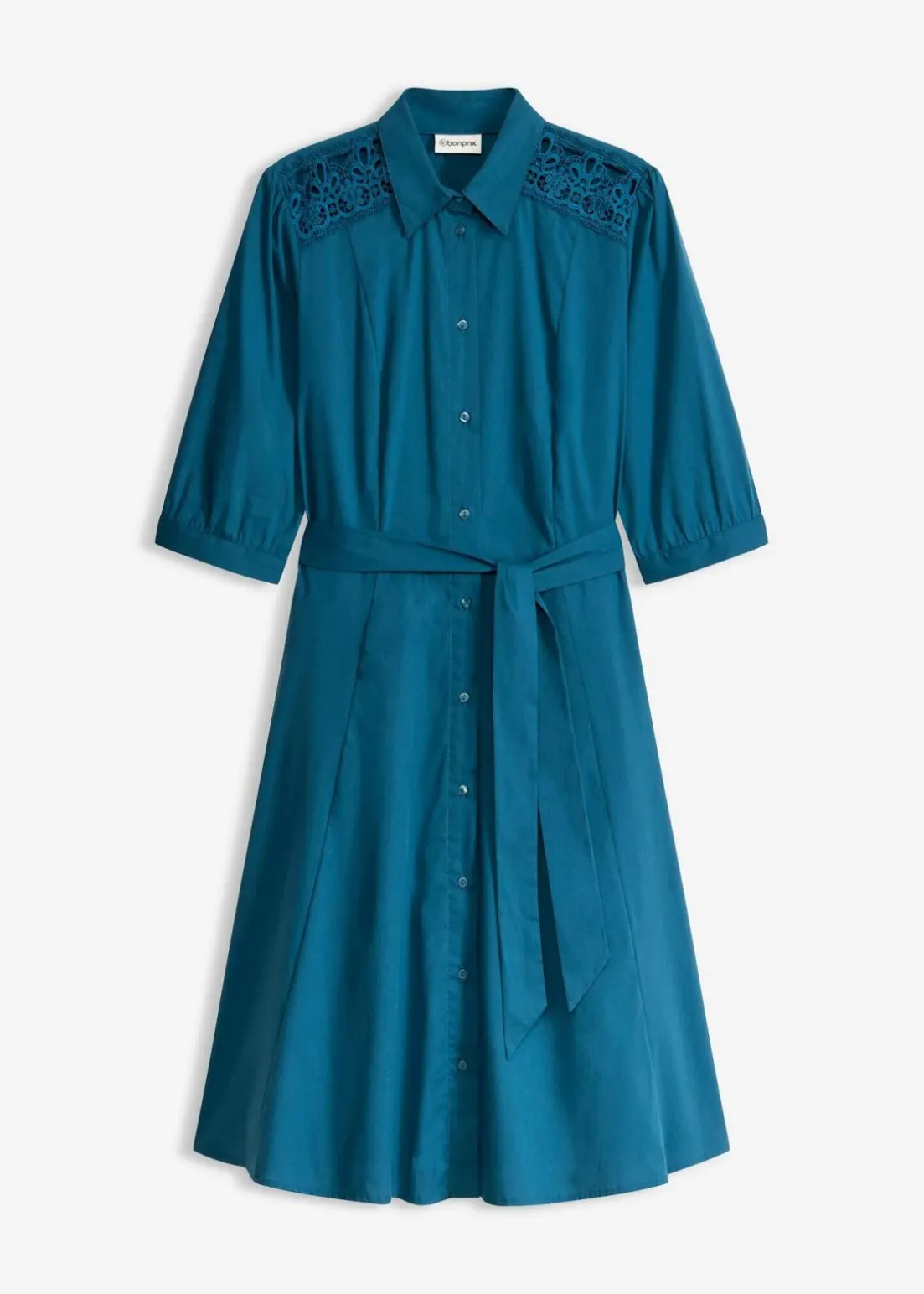 Hemdblusenkleid mit Spitze und Bindeband