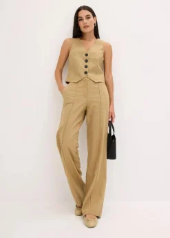 Highwaist-Bundfaltenhose mit Leinen