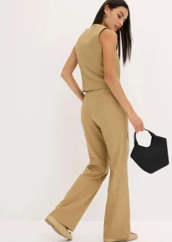 Highwaist-Bundfaltenhose mit Leinen