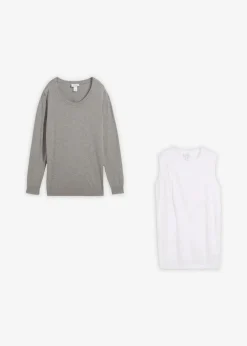 3-in-1 Set aus Umstandspullover und Stilltop aus Baumwollstrick