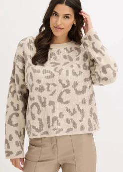 Jacquard Oversize Pullover mit Pailletten