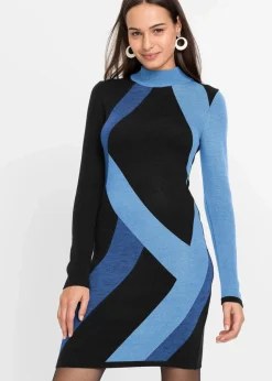 Jacquard-Strickkleid mit modernen Streifen