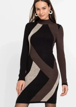 Jacquard-Strickkleid mit modernen Streifen