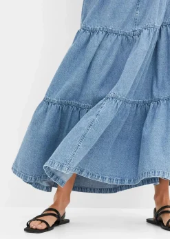 Jeans Stufenrock mit Knopfleiste