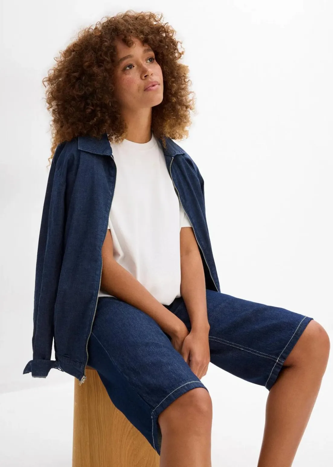 Jeans-Bermuda Mid Waist, Low Stretch