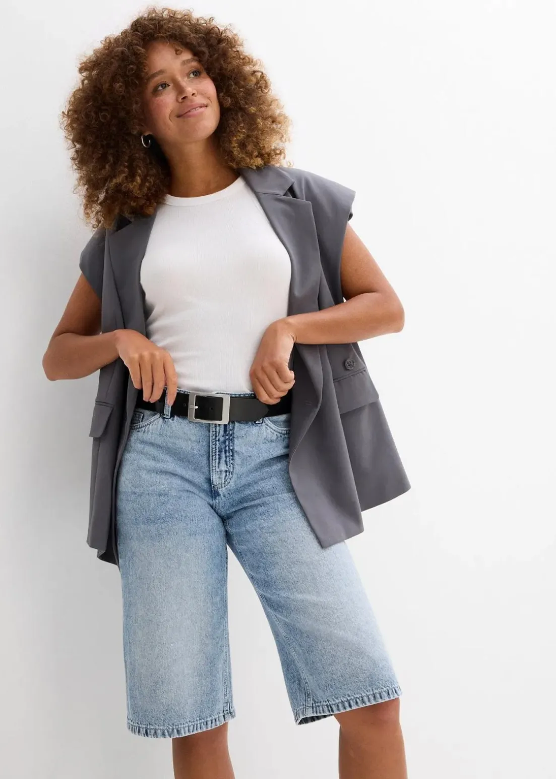 Jeans-Bermuda Mid Waist, Low Stretch