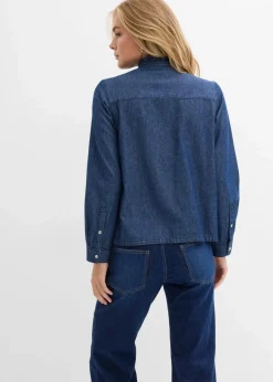 Jeansbluse mit Volants, aus reiner Baumwolle
