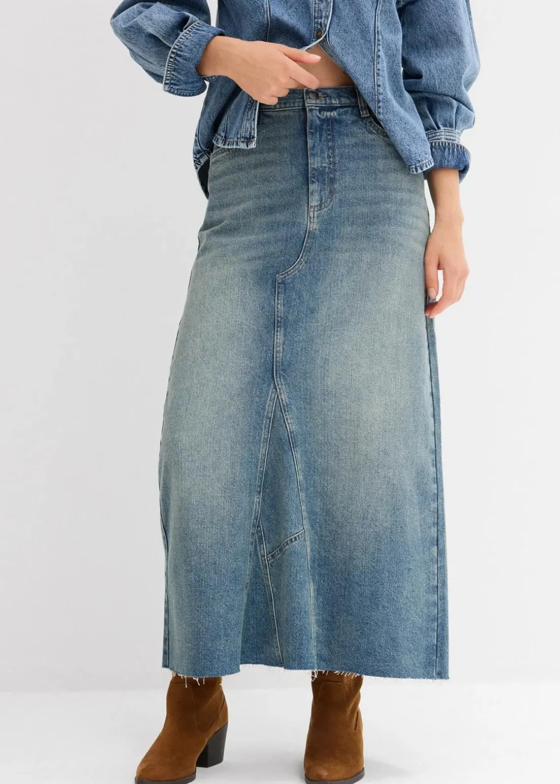 Jeansrock, Mid Waist, Maxi Length