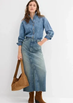 Jeansrock, Mid Waist, Maxi Length