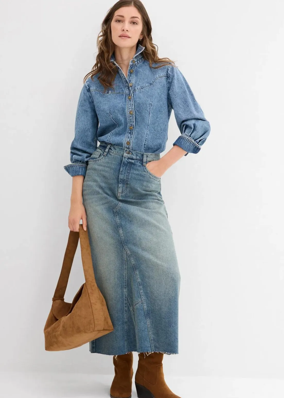 Jeansrock, Mid Waist, Maxi Length
