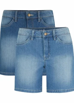 Jeansshorts Slim Fit Mid Waist, 2er Pack