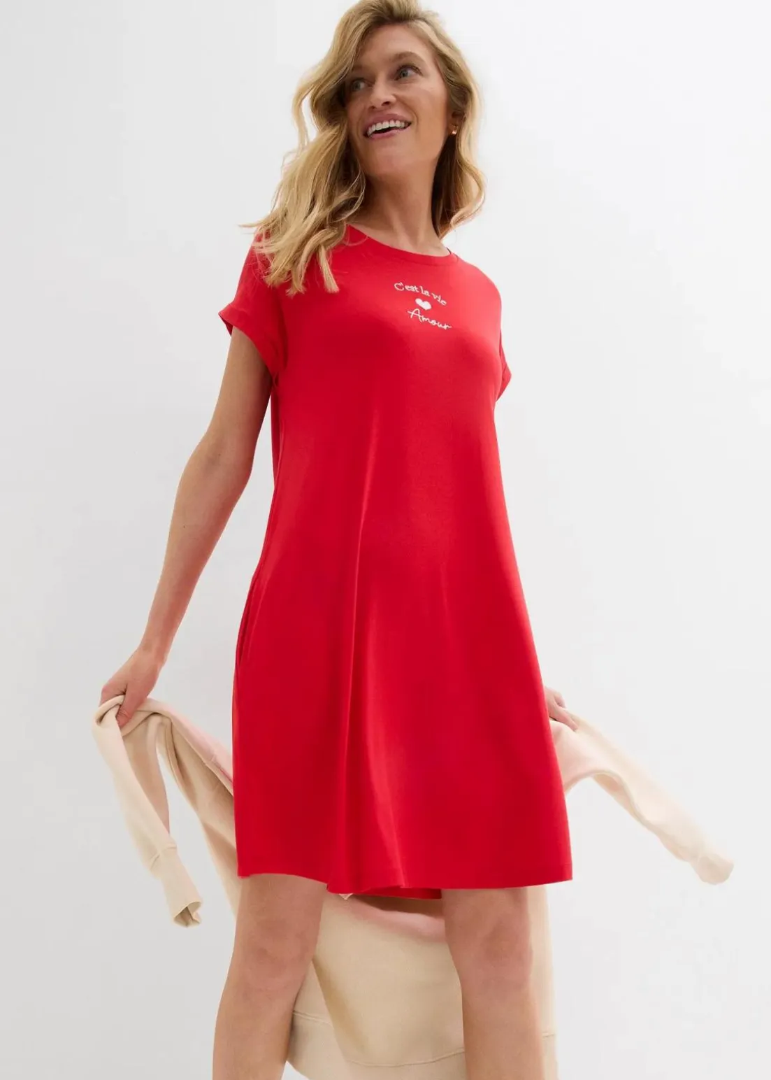 Jersey-Kleid mit Stickerei aus Viskose-Elasthan-Mix